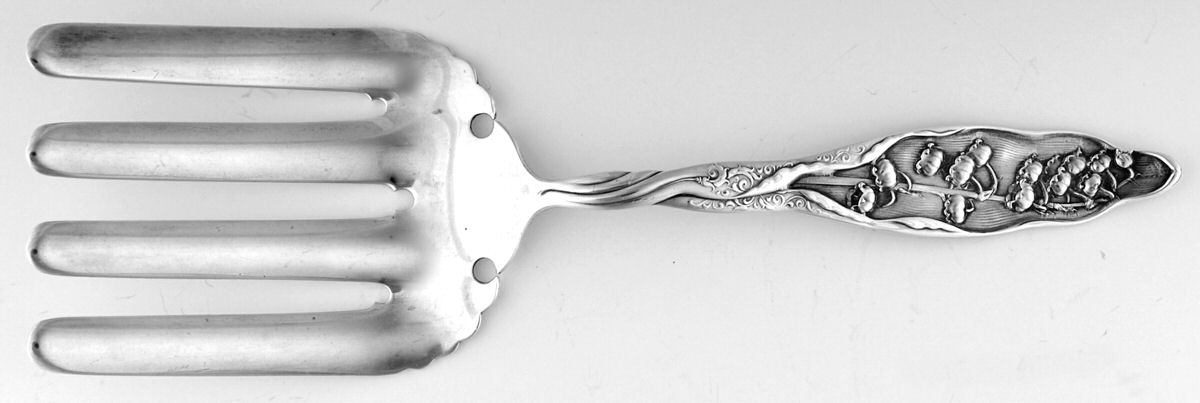 Lily of The Valley (Sterling, 1885, No Monograms) Oversze Solid Asparagus Serving Fork by Whiting Manf Co-1