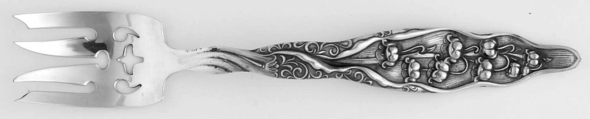 Lily of The Valley (Sterling, 1885, No Monograms) Large Ramekin Fork by Whiting Manf Co-1