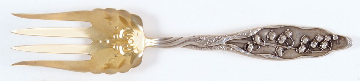 Lily of The Valley (Sterling, 1885, No Monograms) Solid Salad Serving Fork by Whiting Manf Co-1