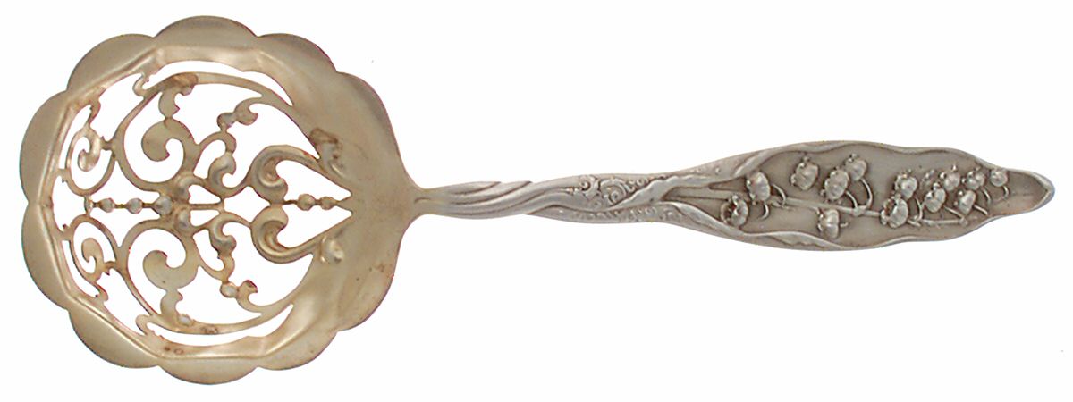 Lily of The Valley (Sterling, 1885, No Monograms) Pierced Nut Serving Spoon by Whiting Manf Co-1