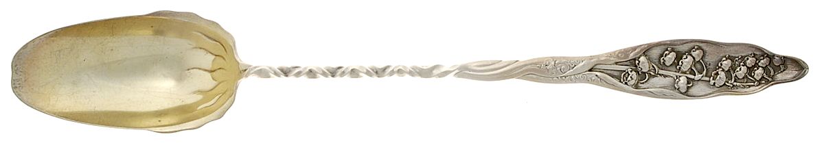 Lily of The Valley (Sterling, 1885, No Monograms) Oversize Solid Salad Serving Spoon by Whiting Manf Co-1