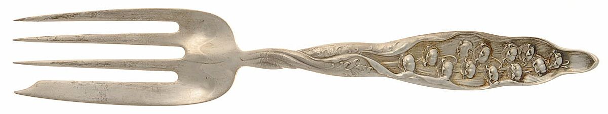 Lily of The Valley (Sterling, 1885, No Monograms) Medium Solid Cold Meat Serving Fork by Whiting Manf Co-1