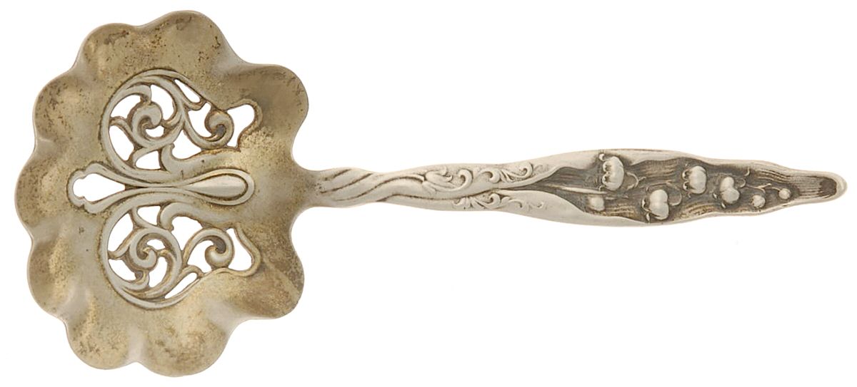 Lily of The Valley (Sterling, 1885, No Monograms) Solid Bon Bon Spoon with Pierced Bowl by Whiting Manf Co-1