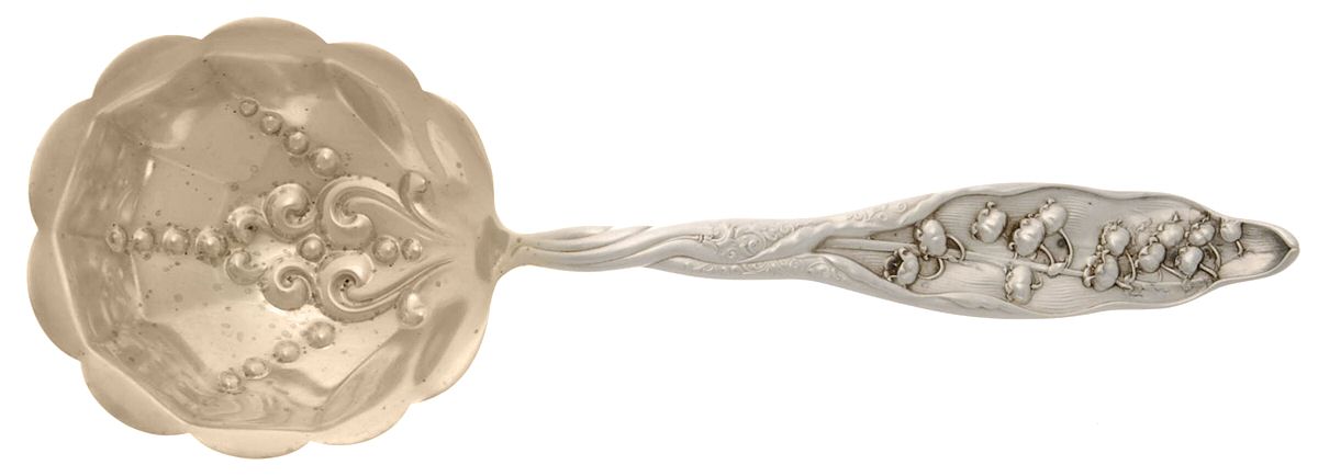 Lily of The Valley (Sterling, 1885, No Monograms) Berry Casserole Spoon Solid Medium Embossed Bowl by Whiting Manf Co-1