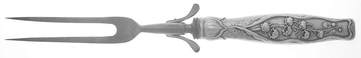 Lily of The Valley (Sterling, 1885, No Monograms) Large Stainless-Prong Roast Carving Fork by Whiting Manf Co-1