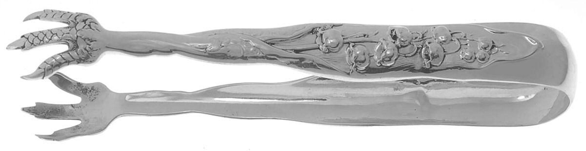 Lily of The Valley (Sterling, 1885, No Monograms) Large Sugar Tongs by Whiting Manf Co-1