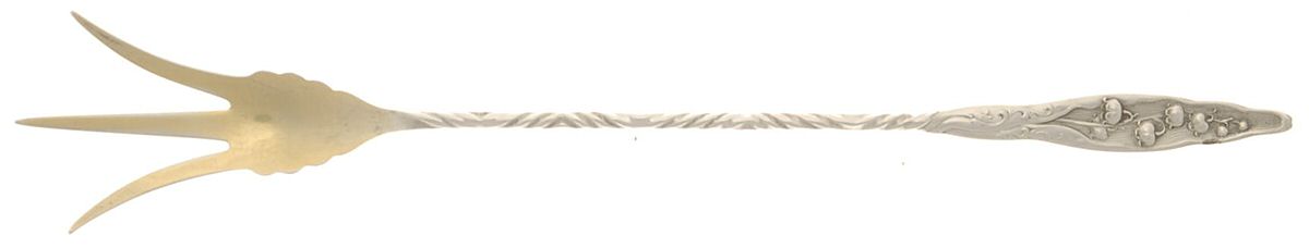 Lily of The Valley (Sterling, 1885, No Monograms) Small Twist Handle Lettuce Serving Fork by Whiting Manf Co-1