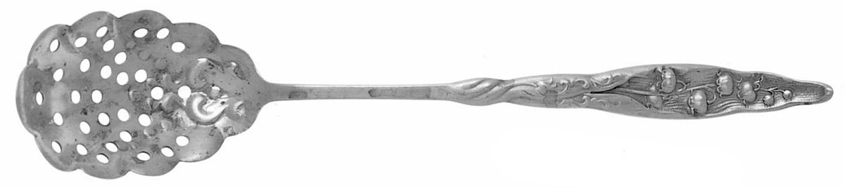 Lily of The Valley (Sterling, 1885, No Monograms) Pierced Bowl Short Handle Olive Spoon by Whiting Manf Co-1