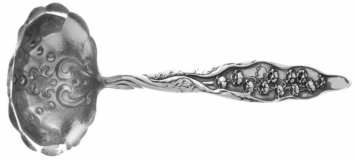 Lily of The Valley (Sterling, 1885, No Monograms) Solid Gravy Ladle by Whiting Manf Co-1