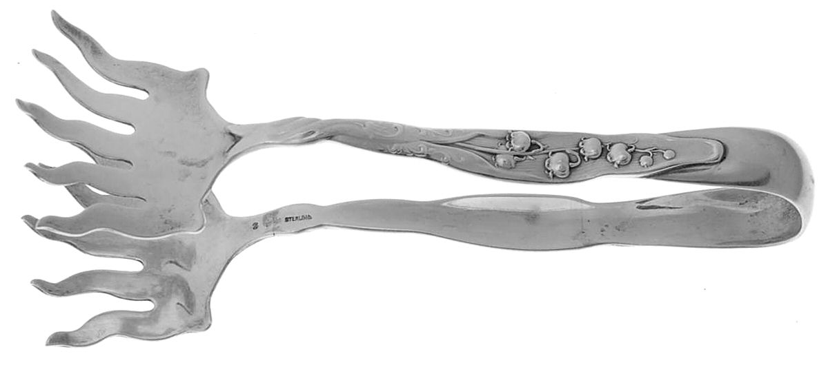 Lily of The Valley (Sterling, 1885, No Monograms) Sardine Tongs by Whiting Manf Co-1