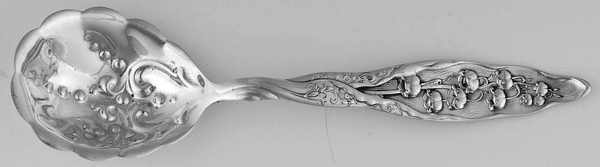 Lily of The Valley (Sterling, 1885, No Monograms) Jam Spoon by Whiting Manf Co-1