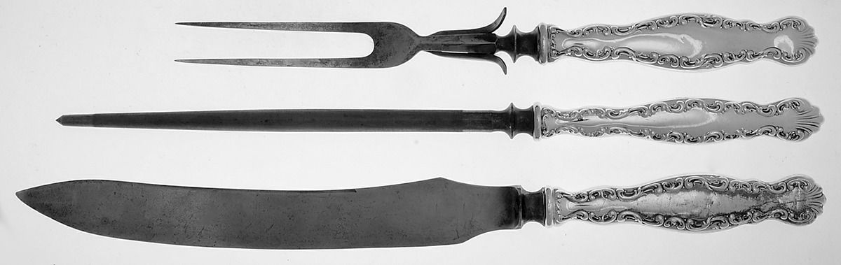Louis XV (Sterling, 1891) Large 3-Piece Roast Carving Set w/ Stainless Blade by Whiting Manf Co-1