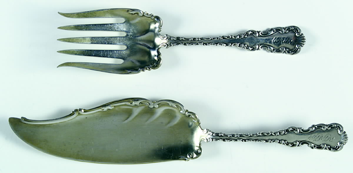 Louis XV (Sterling, 1891) 2 Piece Large Solid Fish Serving Set by Whiting Manf Co-1