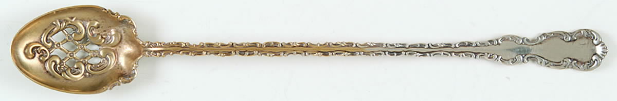 Louis XV (Sterling, 1891) Pierced Bowl Long Handle Olive Spoon by Whiting Manf Co-1
