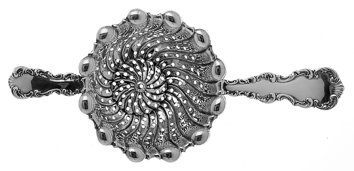 Louis XV (Sterling, 1891) Solid Individual Overcup Tea Strainer by Whiting Manf Co-1