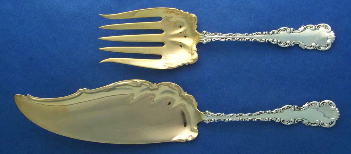 Louis XV (Sterling, 1891) Solid 2-Piece Small Fish Serving Set by Whiting Manf Co-1