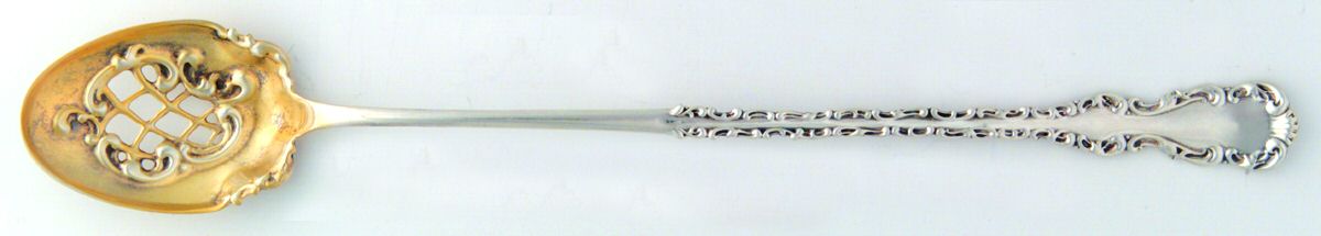 Louis XV (Sterling, 1891) Pierced Bowl Long Handle Olive Spoon by Whiting Manf Co-1
