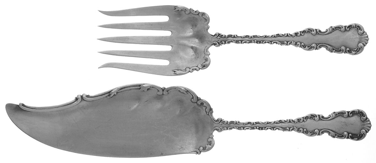 Louis XV (Sterling, 1891) Solid 2-Piece Small Fish Serving Set by Whiting Manf Co-1