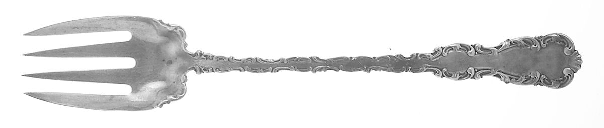 Louis XV (Sterling, 1891) Oversize Solid Salad Servng Fork by Whiting Manf Co-1