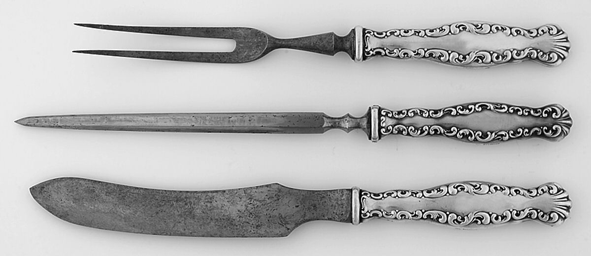 Louis XV (Sterling, 1891) Stainless-Blade 3-Piece Game Carving Set by Whiting Manf Co-1