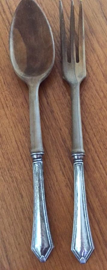 Madam Morris (Sterling, 1909-1910) Wooden Bowl 2-Piece Salad Set by Whiting Manf Co-1