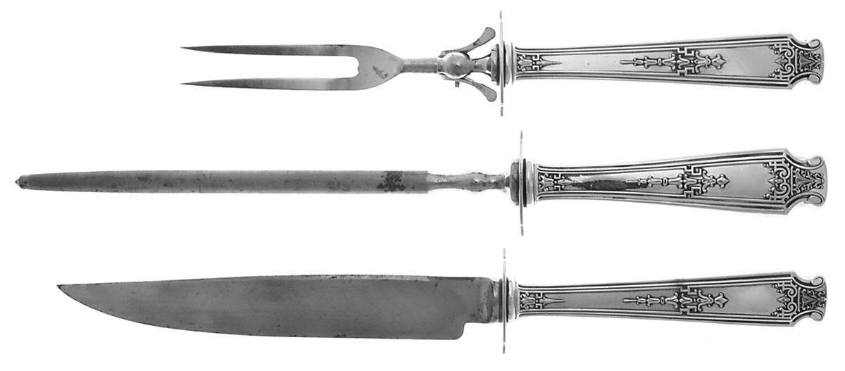Mandarin (Sterling, 1917-1918) (3 Pc)Carving Set-Lg Stnbl/Roast w/Sterling Guard by Whiting Manf Co-1