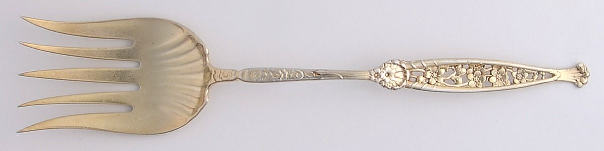 No 1 (Sterling, 1885) Large Solid Tined Sardine Serving Fork by Whiting Manf Co-1
