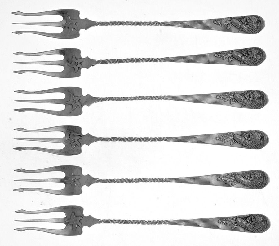 No 28 (Sterling, 1900) Oyster Fork - Set of 6 by Whiting Manf Co-1