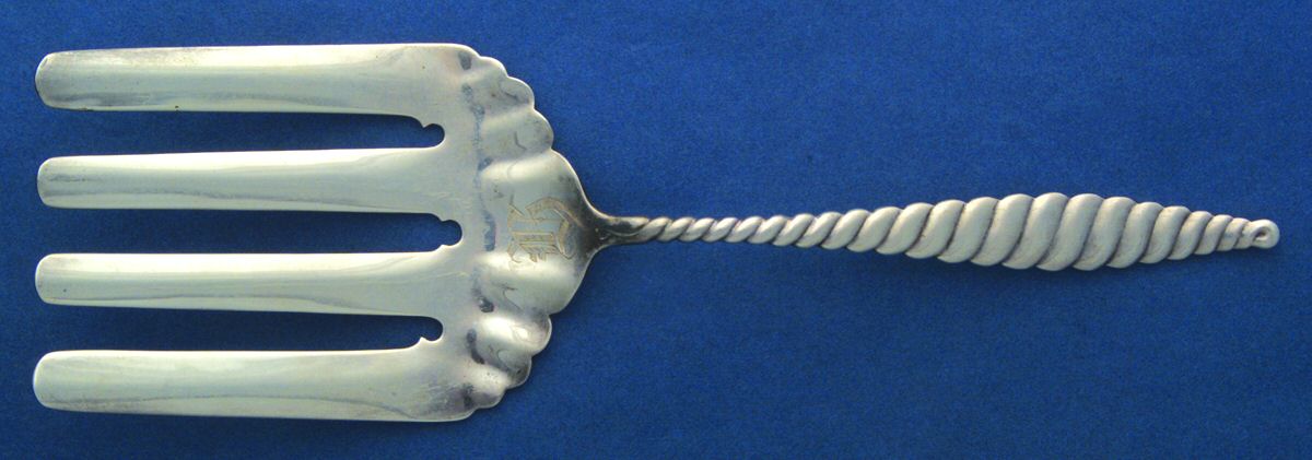 Oval Twist (Sterling, 1880) Large Solid Asparagus Serving Fork by Whiting Manf Co-1