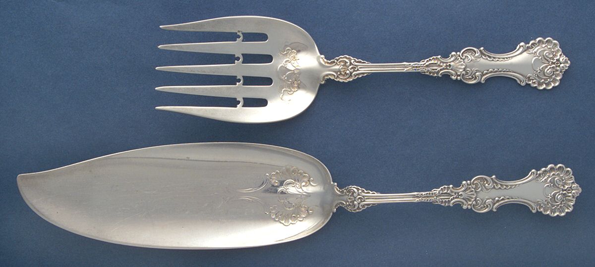 Pompadour (Sterling, 1895-1898) Solid 2-Piece Small Fish Serving Set by Whiting Manf Co-1