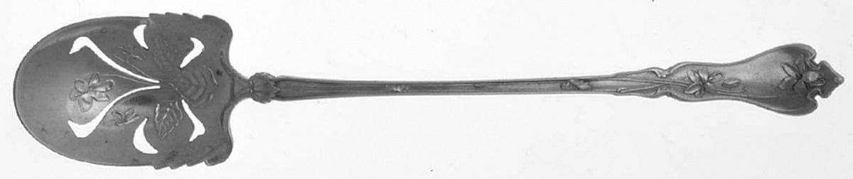 Violet (Sterling, 1905) Pierced Bowl Short Handle Olive Spoon by Whiting Manf Co-1