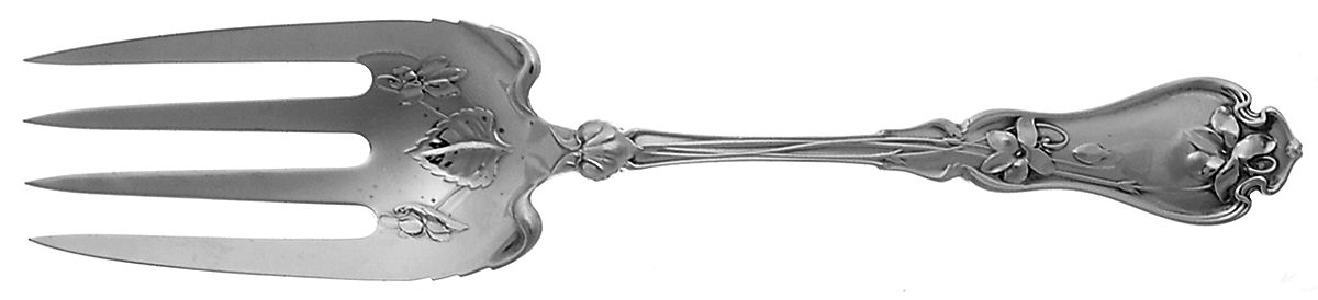 Violet (Sterling, 1905) Salad Serving Fork, Bright Cut Solid Piece by Whiting Manf Co-1