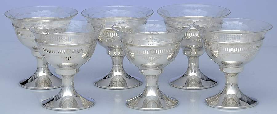 Sterling Hollowware Individual Oyster Cocktail Cup Crystal Liner - Set of 6 by Web Silver-1