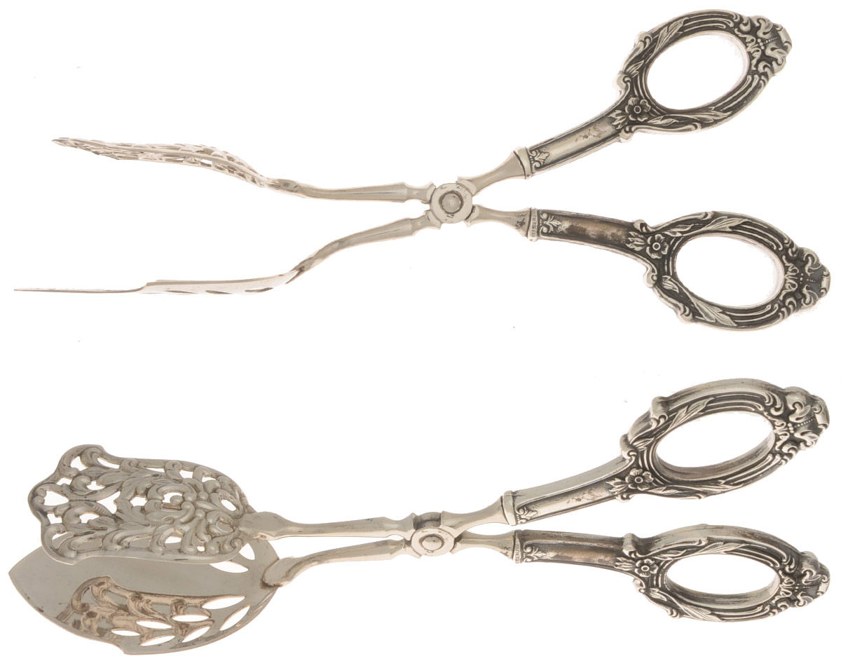 Ancestry (Sterling, 1940) Pastry Tongs W/ Sterling Handles & Silverplate Bowl by Weidlich Silver-1