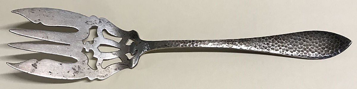 Hammered (Sterling, 1925) Medium Solid Cold Meat Serving Fork by Weidlich Silver-1
