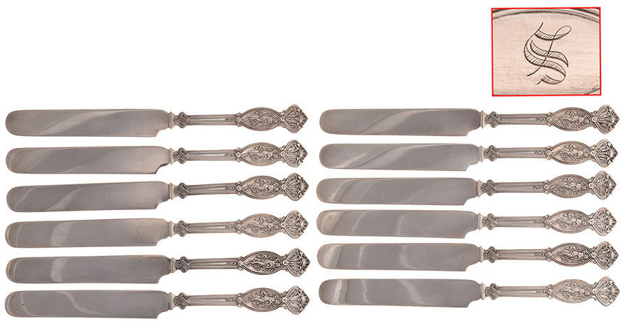 Apollo (Sterling, 1865) (Set of 12) Solid Dessert/Tea Knife by John R Wendt-1