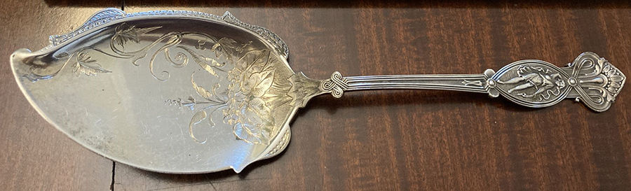 Apollo (Sterling, 1865) Large Solid Bright Cut Fish Serving Knife by John R Wendt-1