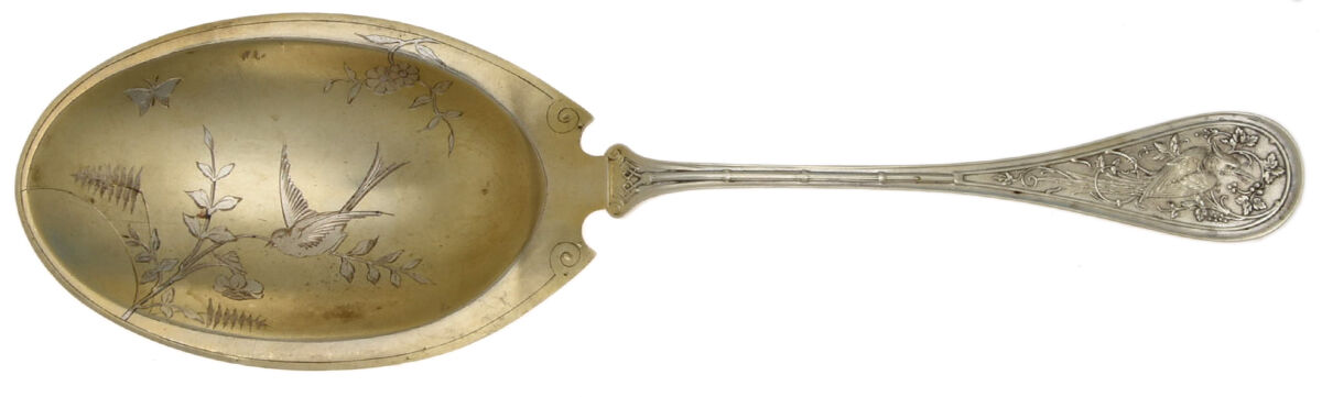 Bird (Sterling, 1865) Solid Bright Cut Vegetable Serving Spoon by John R Wendt-1