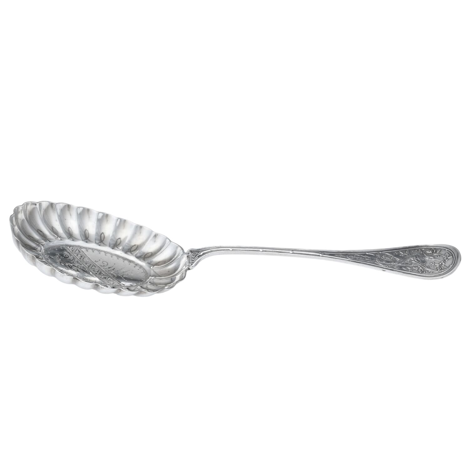Bird (Sterling, 1865) Ice Cream Serving Spoon Solid Bright Cut by John R Wendt-1