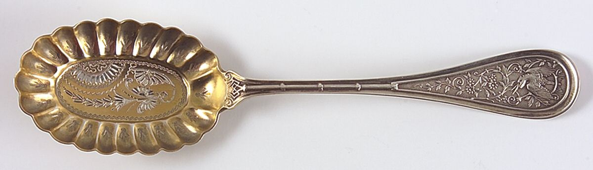 Bird (Sterling, 1865) Sugar Shell Spoon, Bright Cut by John R Wendt-1
