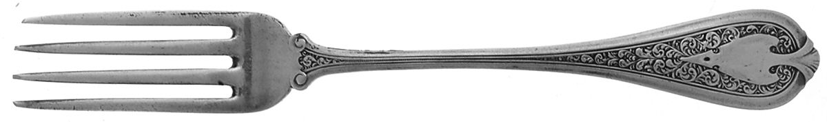 Florentine (Sterling, 1870, no monogram) Solid Youth Tea Fork by John R Wendt-1