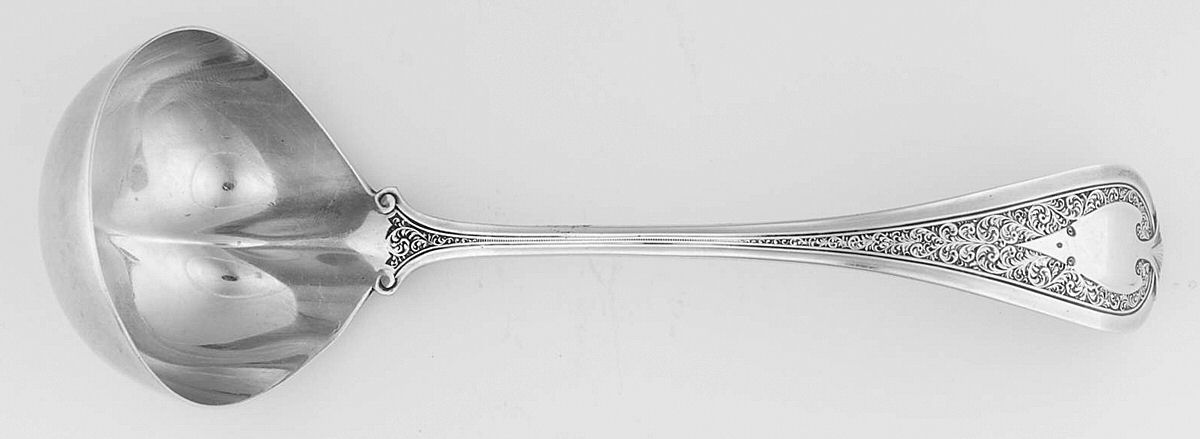 Florentine (Sterling, 1870, no monogram) Solid Gravy Ladle by John R Wendt-1