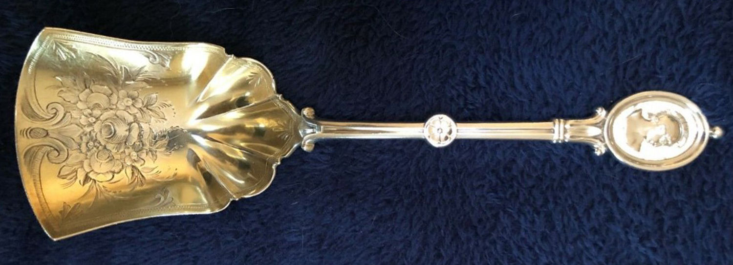 Medallion (Sterling, 1862) Large Solid Berry/Casserole Spoon by John R Wendt-1
