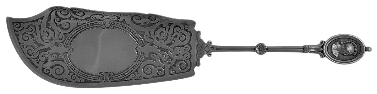 Medallion (Sterling, 1862) Large Solid Bright Cut Fish Serving Knife by John R Wendt-1