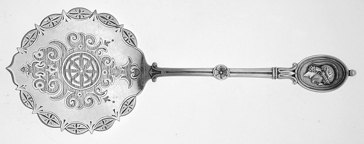 Medallion (Sterling, 1862) Bright Cut Solid Buckwheat Cake Server by John R Wendt-1