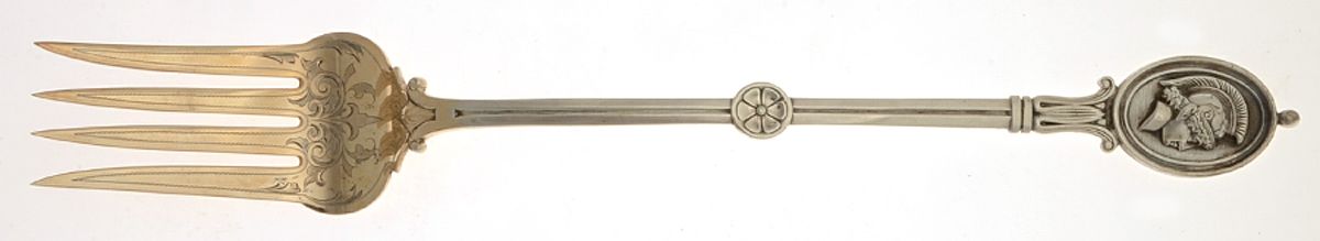 Medallion (Sterling, 1862) Salad Serving Fork Solid Oversize Bright Cut by John R Wendt-1