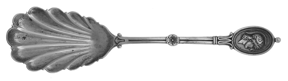 Medallion (Sterling, 1862) Solid Shell Berry Casserole Spoon by John R Wendt-1