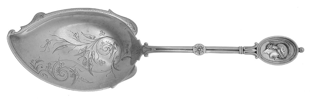 Medallion (Sterling, 1862) Solid Bright Cut Ice Cream Slicer by John R Wendt-1