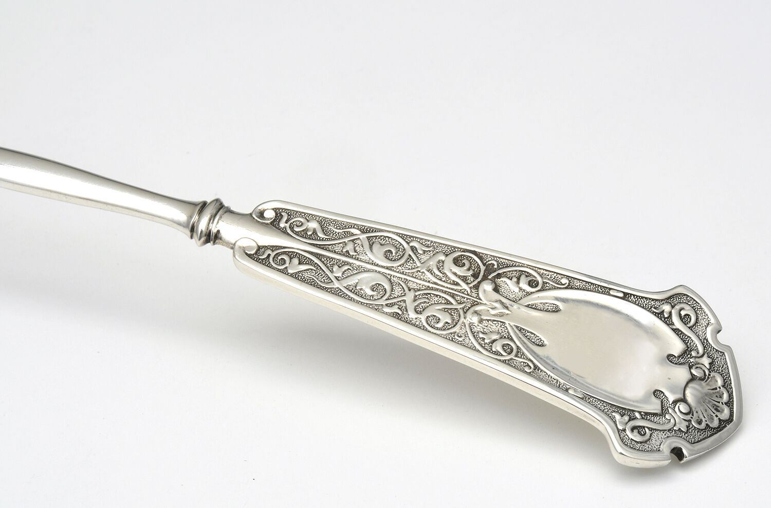 Arabesque (Sterling, 1870, No Monograms) Hooded Pierced Solid Nut Serving Spoon by John R Wendt-9