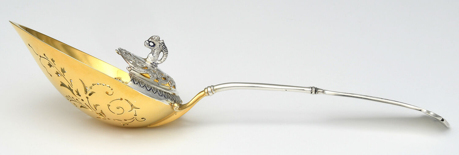 Arabesque (Sterling, 1870, No Monograms) Hooded Pierced Solid Nut Serving Spoon by John R Wendt-2